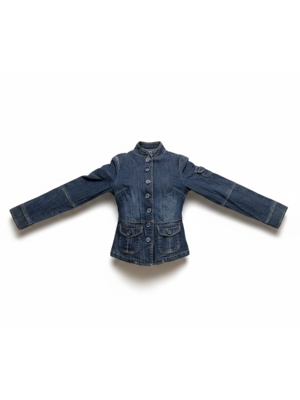 No Boundaries Juniors Denim Blue Button-Up Military Style Jacket Size M